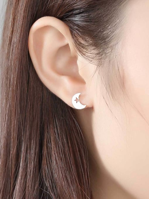 CCUI 925 Sterling Silver With Smooth  Simplistic Asymmetry  Moon Stud Earrings 2