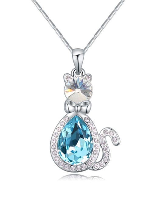 light blue Fashion Kitten austrian Crystals Pendant Alloy Necklace