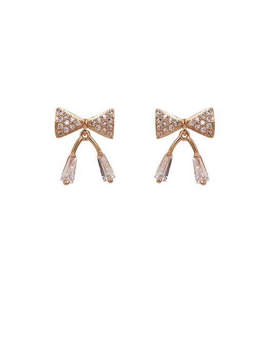 rose Copper With  Cubic Zirconia Simplistic Bowknot Stud Earrings