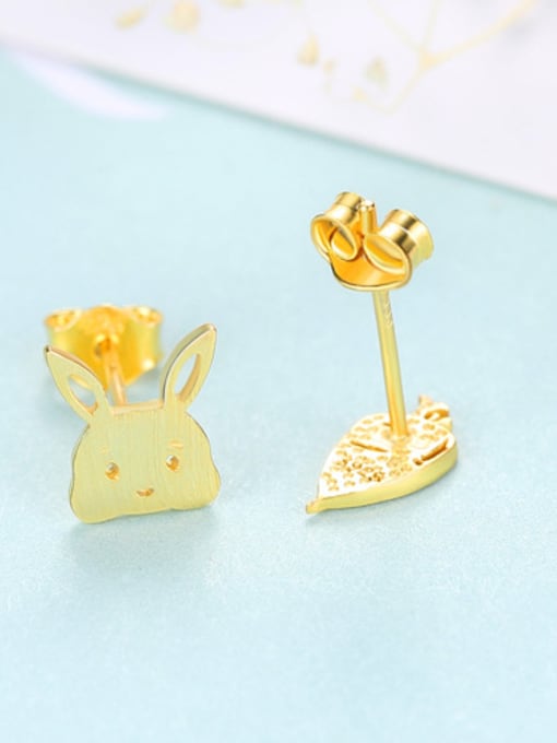 gold-16E10 925 Sterling Silver With Smooth Simplistic  Asymmetry Radish rabbit Stud Earrings
