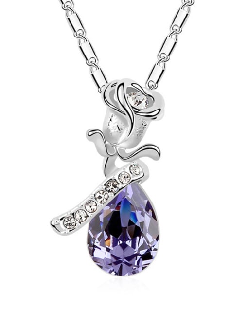 purple Fashion Rosary Flower Water Drop austrian Crystal Alloy Necklace