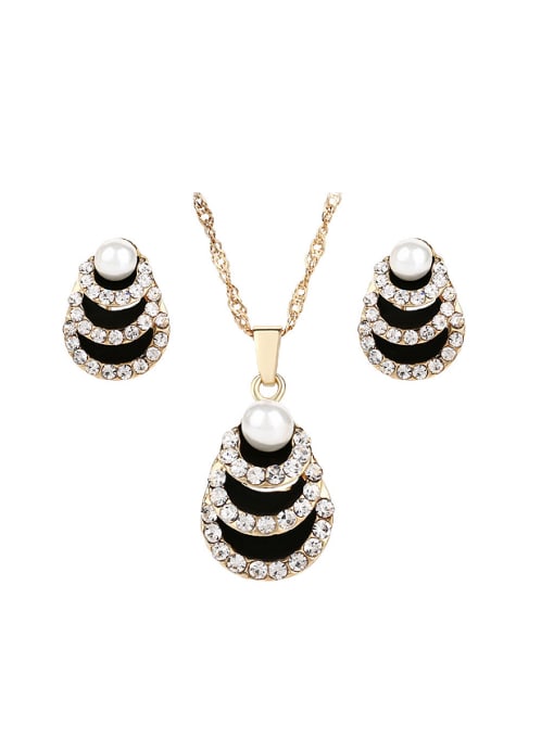 Gujin Fashion Artificial Peals Cubic Rhinestones Alloy Two Pieces Jewelry Set 0
