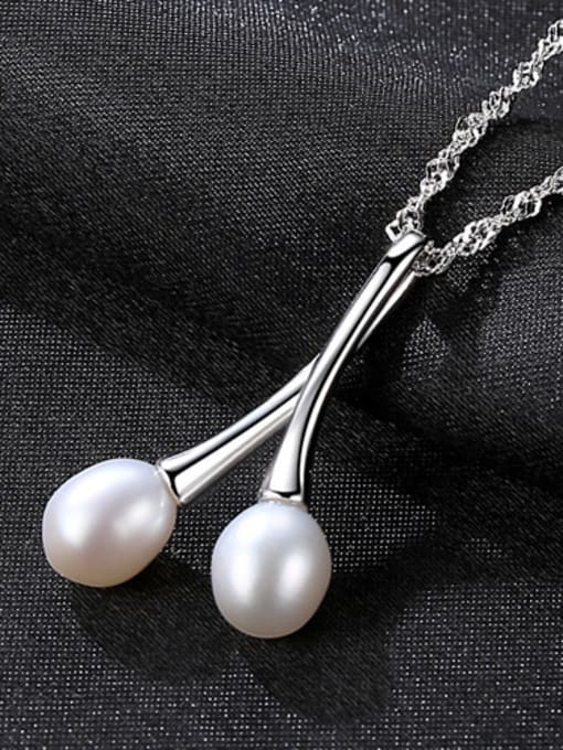 White Pure silver  natural pearls  minimalist design style necklace