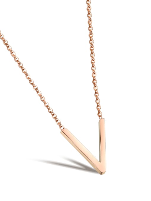 1033 - Rose Gold Stainless Steel With Rose Gold Plated Simplistic Triangle Necklaces
