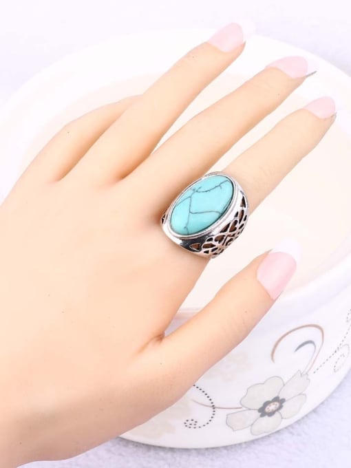 Gujin Personalized Turquoise Stone Hollow Alloy Ring 1