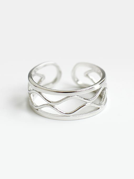 DAKA Simple Two-band Slim Water Wave Line Silver Opening Ring