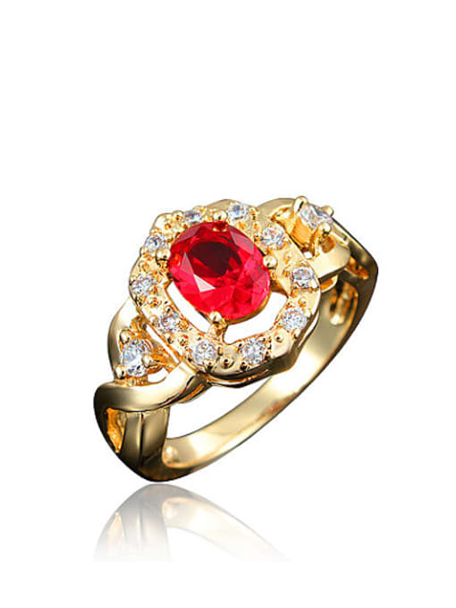 SANTIAGO Elegant Red 18K Gold Plated Zircon Geometric Shaped Ring 0