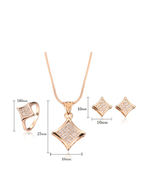 BESTIE Alloy Imitation-gold Plated Fashion Rhinestone Rhombus-shaped Three Pieces Jewelry Set 3