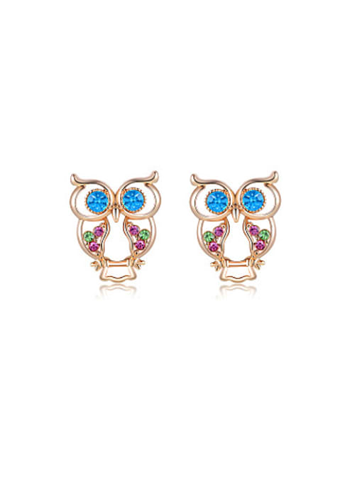 Rose Gold Lovely Colorful Austria Crystals Owl Shaped Stud Earrings