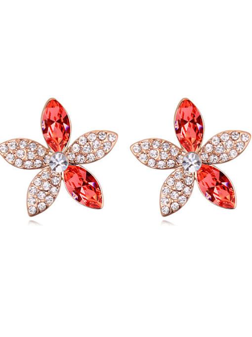 Red Fashion Marquise Tiny Cubic austrian Crystals Flower Stud Earrings