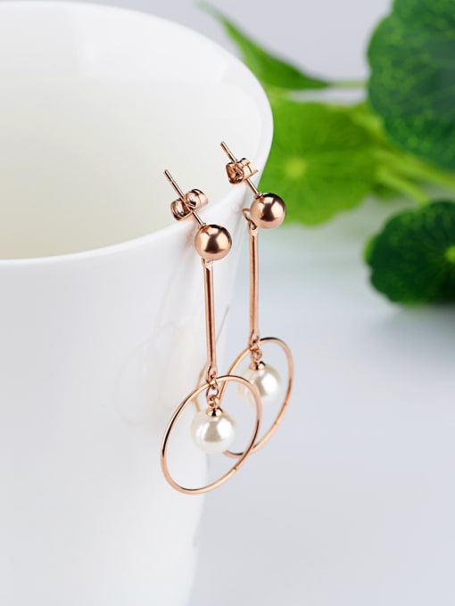 Open Sky Simple Hollow Round Artificial Pearl Titanium Drop Earrings 2