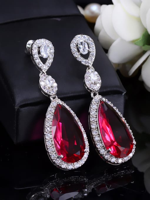 Red Water Drop Luxury Long Copper Western Style Drop Earrings