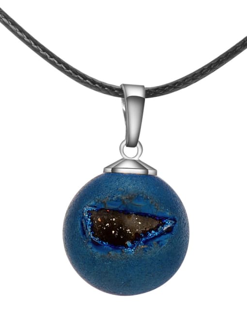 Blue Fashion Round Shaped Carnelian Stone Artificial Leather Necklace