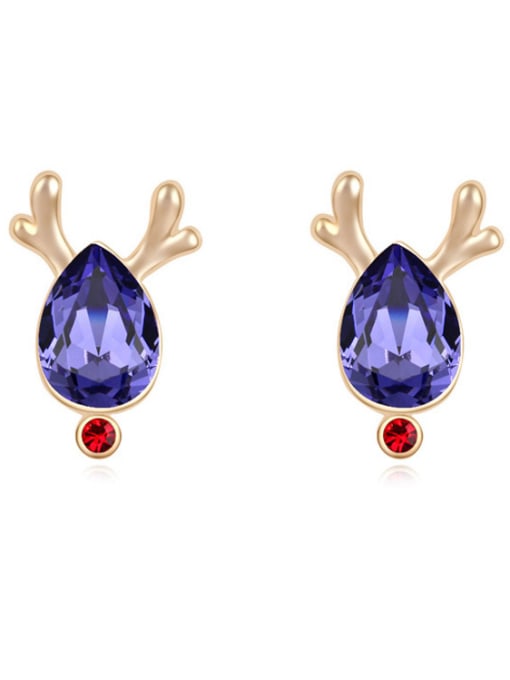 light purple Fashion Water Drop austrian Crystal Deer Horn Stud Earrings