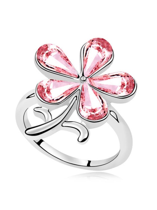 pink Personalized Water Drop austrian Crystals Flower Alloy Ring