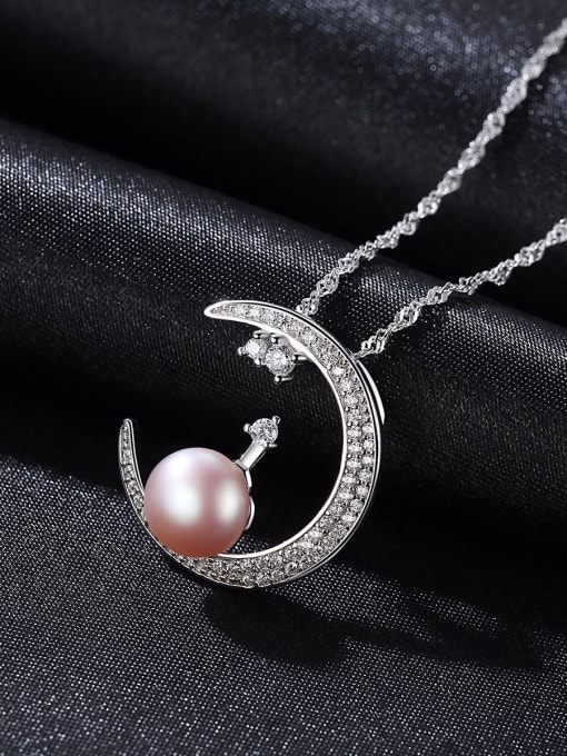 CCUI Pure silver with zircon pearl Moon Necklace 0