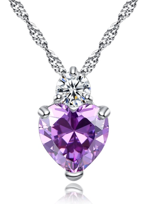 Purple Fashion Cubic Heart Zirconias Copper Necklace