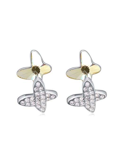 yellow Fashion Double Butterfly austrian Crystals-covered Stud Earrings