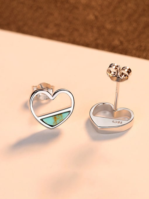 CCUI 925 Sterling Silver With Turquoise  Cute Heart Stud Earrings 3