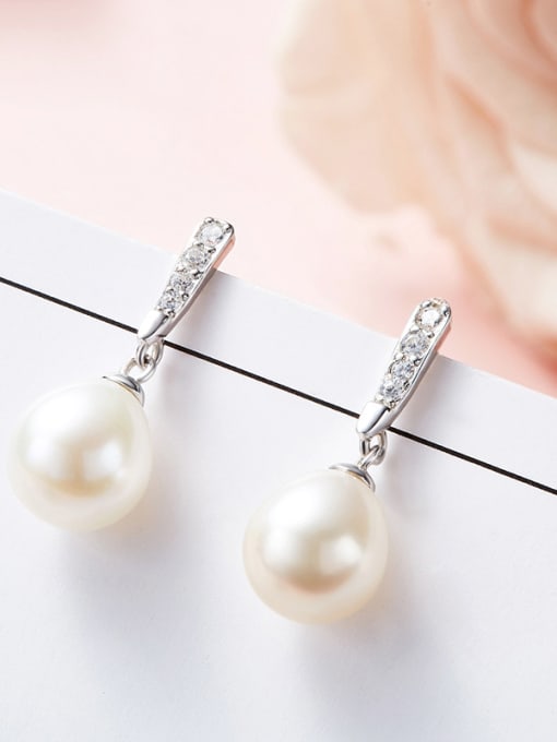 CEIDAI Fashion White Artificial Pearl Cubic Zirconias 925 Silver Stud Earrings 2