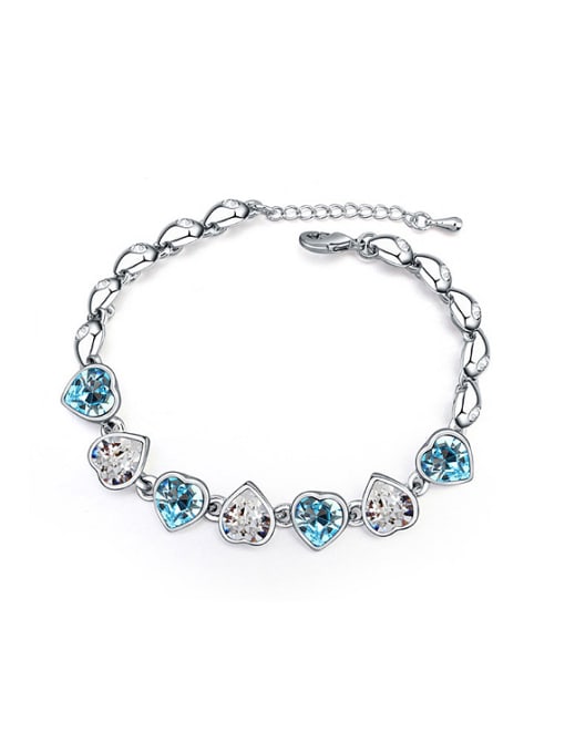 QIANZI Simple Heart austrian Crystals Alloy Platinum Plated Bracelet 3