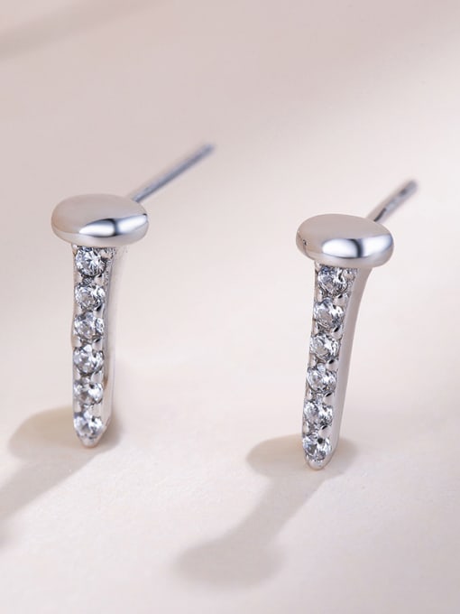 One Silver Elegant Silver Nail Zircon Stud Earrings 2