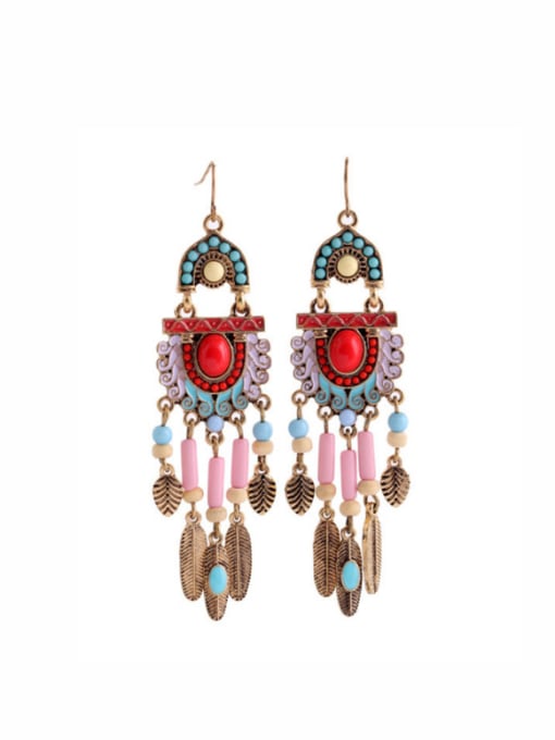KM Alloy Feather Colorful Stones Drop Chandelier earring 0