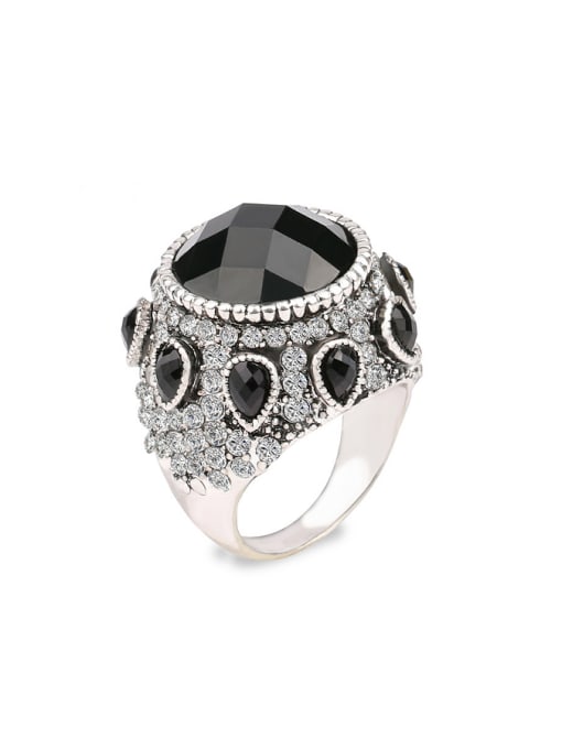Gujin Punk style Exaggerated Black Resin Stones Crystals Alloy Ring 0