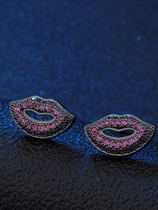 purple Copper With Cubic Zirconia Fashion Red-lips Stud Earrings