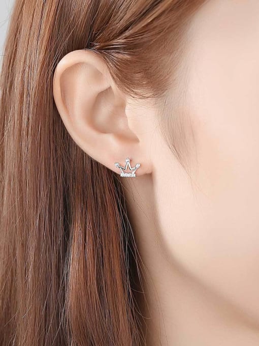 CCUI 925 Sterling Silver With  Cute Crown Stud Earrings 1