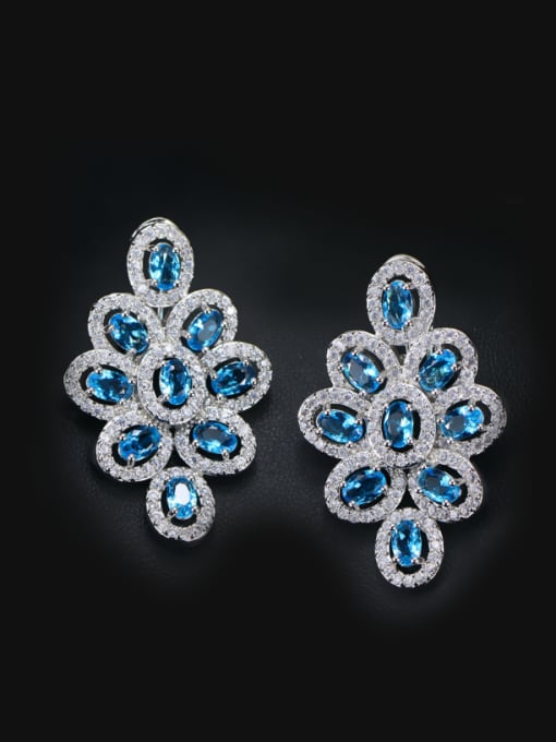 Blue Luxurious Color Zircons Drop Cluster earring
