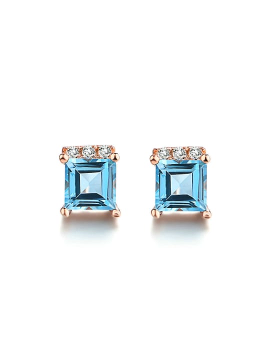 Swiss Blue Topaz Square-shape Blue Topaz Platinum Plated Stud Earrings