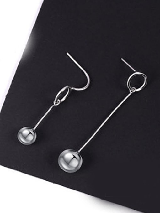 Peng Yuan Simple Bead Silver Drop Earrings 2