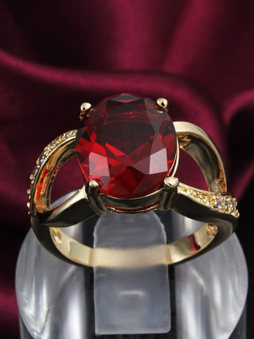 SANTIAGO Red Oval Shaped 18K Gold Plated Zircon Ring 1