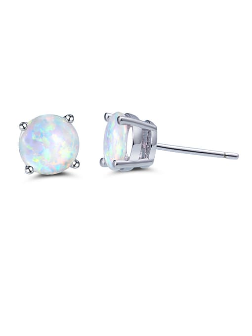 White 8MM Opal Stone stud Earring