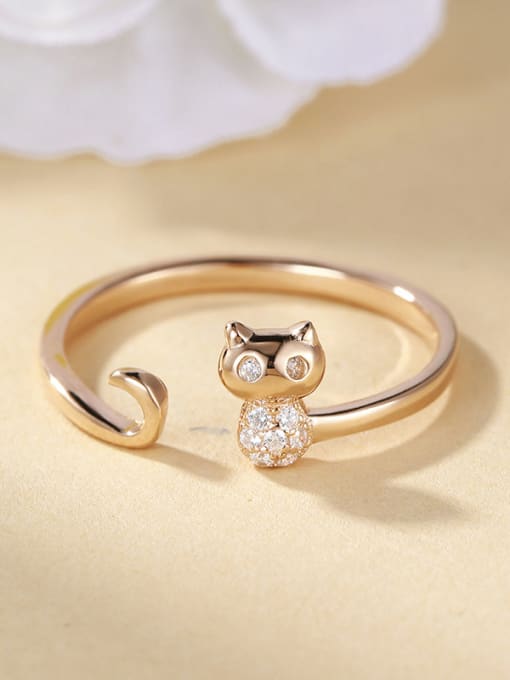 One Silver Rose Gold Plated Cat Zircon Ring 0