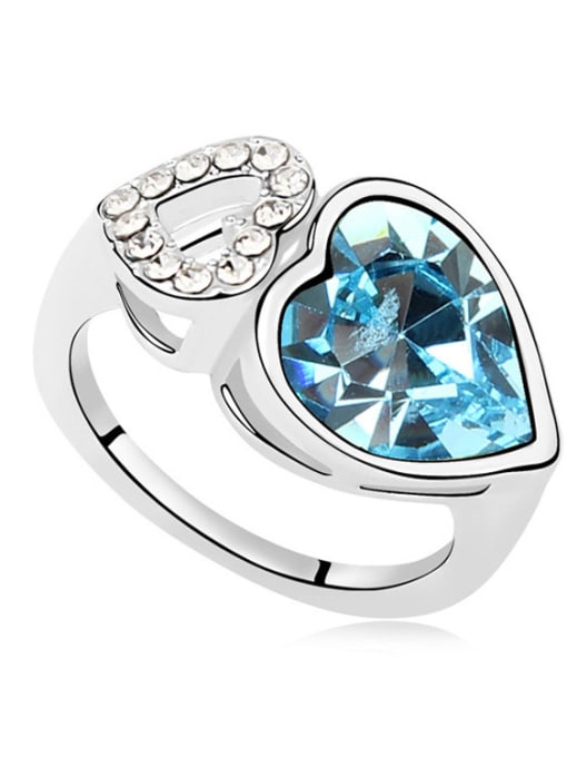blue Fashion Double Heart Swaroski Crystal Alloy Ring