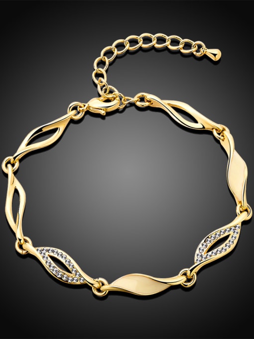 Golden Exquisite Gold Plated Wave Shaped Rhinestones Bracelet