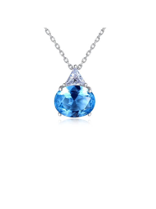 CCUI 925 Sterling Silver With Platinum Plated Simplistic Oval  Cubic Zirconia Necklaces
