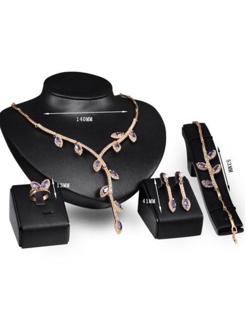 BESTIE Alloy Imitation-gold Plated Fashion Branch-shaped Stones Four Pieces Jewelry Set 2