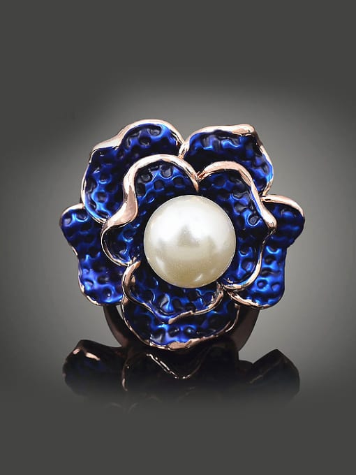 Wei Jia Fashion Exaggerated Blue Flower Artificial Pearl Alloy Ring 0