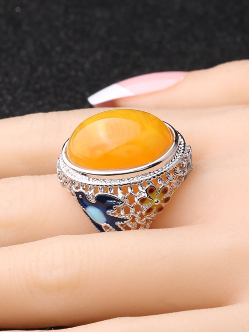 Gujin Personalized Yellow Resin stone Enamel Alloy Ring 1