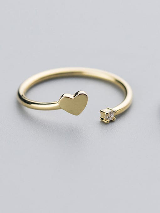 Gold Temperament Open Design Heart Shaped Zircon S925 Silver Ring