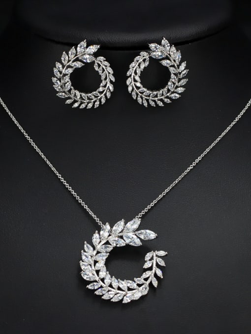 White Elegant  Leaf-shape Two Pieces Jewelry Set