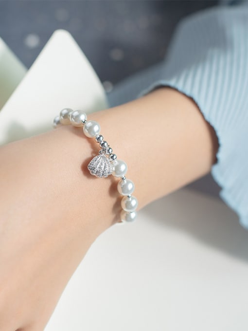 Rosh Elegant Shell Shaped Artificial Pearl S925 Silver Bracelet 1