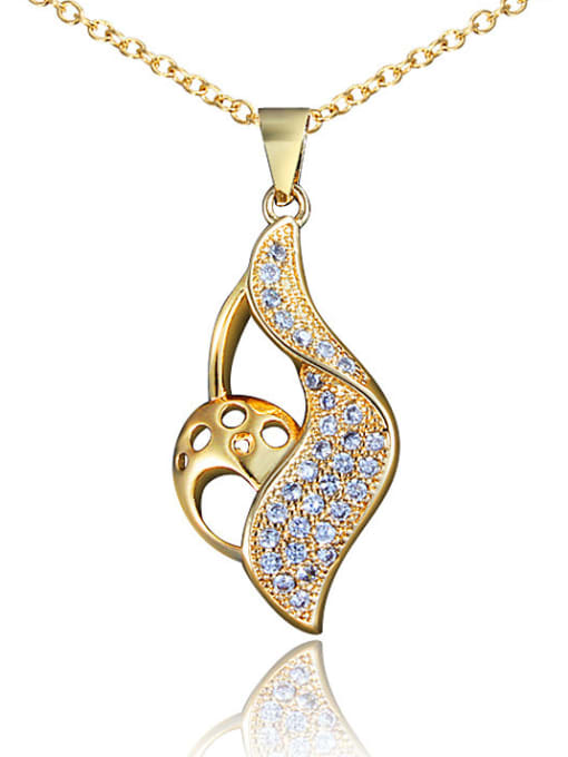 Gold Trendy 18K Gold Plated Leaf Shaped Zircon Necklace
