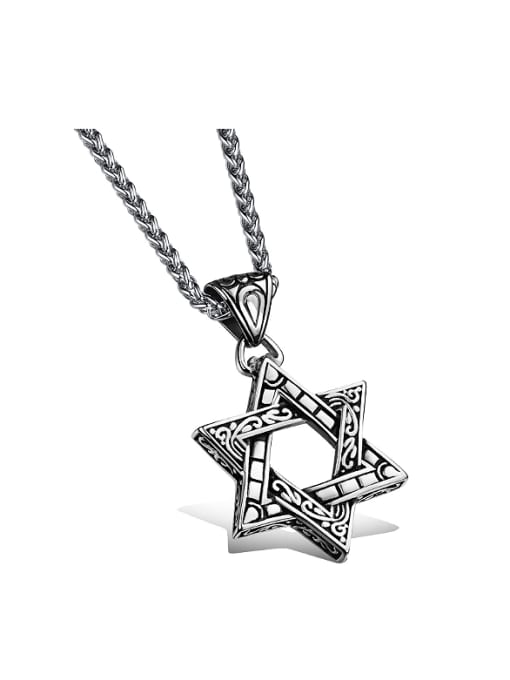 Open Sky Retro style Hollow Six-pointed Star Titanium Necklace 0