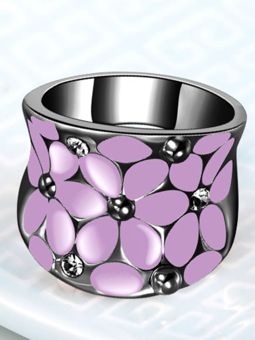 Ronaldo Purple Flower Pattern Enamel Women Ring 1