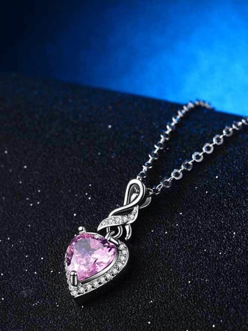 MATCH Copper with Cubic Zirconia  pink Heart Necklace 3