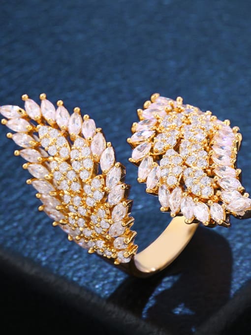 Golden Copper With  Cubic Zirconia Personality Leaf Statement Rings